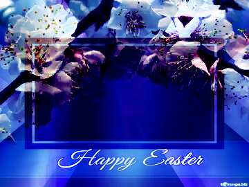 FX №188567  Spring blossoms Blue card with Inscription Happy Easter powerpoint website infographic template...