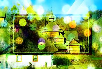 FX №188833  Ukrainian village bokeh lights rural house powerpoint website infographic template banner layout...