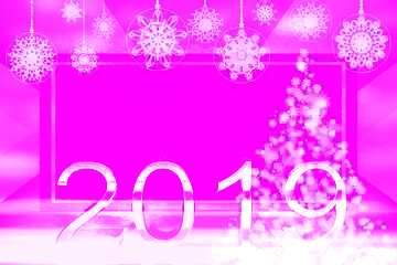 FX №188091 Pink Christmas and new year 2019 3d render gold digits with reflections dark background isolated...