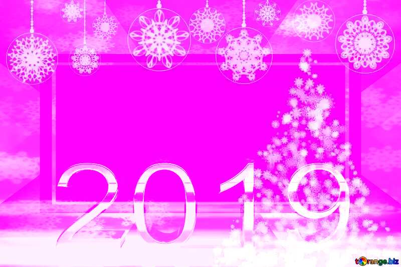 Pink Christmas and new year 2019 3d render gold digits with reflections dark background isolated snowflakes powerpoint website infographic template banner layout design responsive brochure business №40685
