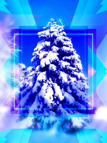FX №191199  Snow on Christmas Tree Blue Blank Design Frame Template