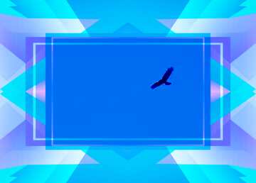 FX №191437 Predatory bird soaring in the clouds eagle, falcon, hawk. Blue blank illustration template frame...