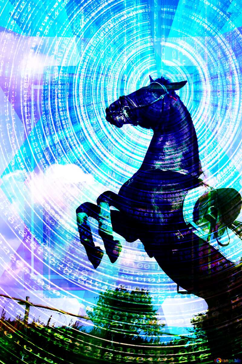  Horse dance on Technology Futuristic background Template №2540