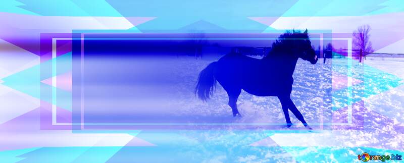  winter Horse background Frame Banner Blue Template №3976