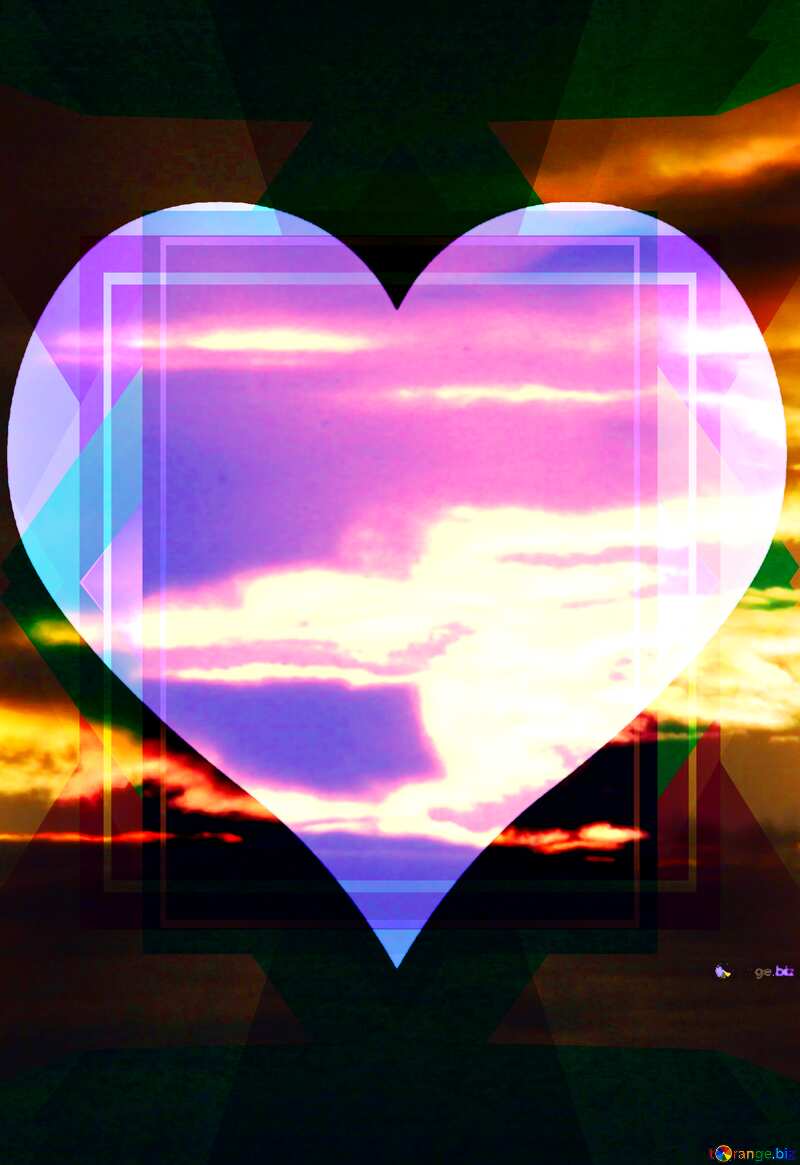  Love Heart Sunset card background Template Blank №2788