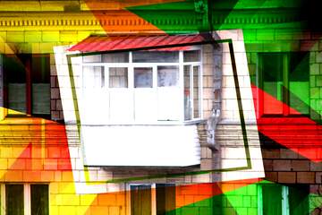 FX №192815 Balcony under the roof of glass and trimmed with metal and plastic siding Creative abstract...