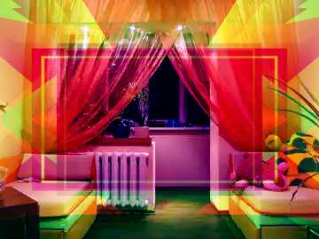 FX №192093 Orange curtains on the window with backlight Template