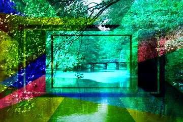 FX №192692 In the summer the park Colorful illustration template frame responsive