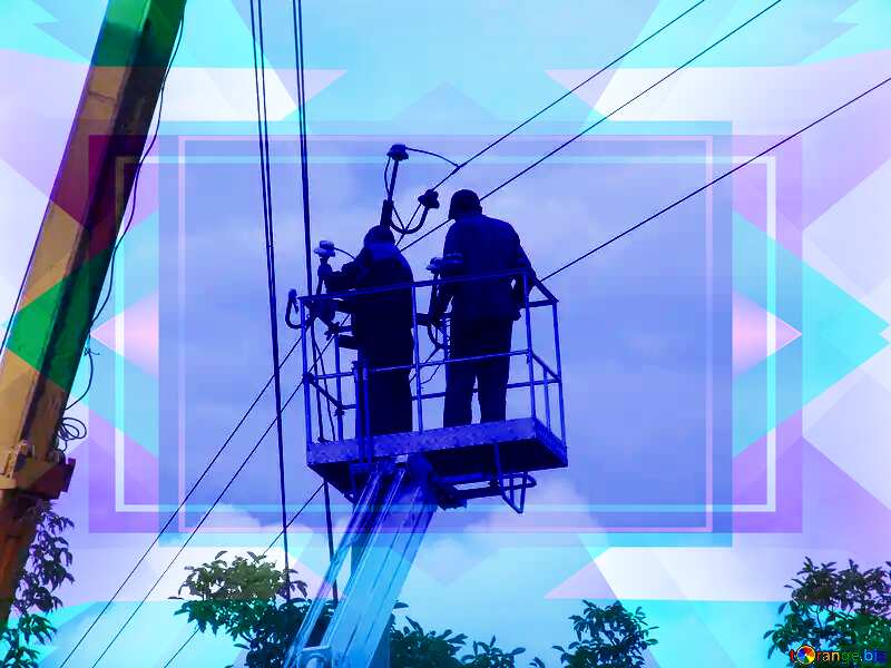 Electricians on the tower repair high-voltage wires Template №608