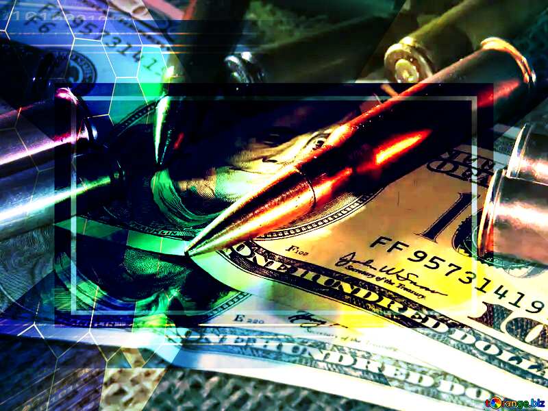Dollars sale gun bullets. Weapon Cartridge Tech business information concept template tech picture №30519