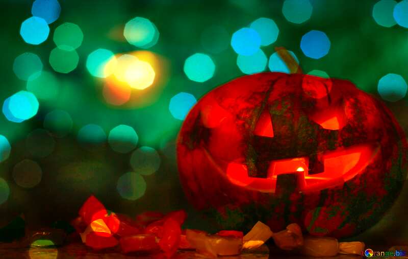 Halloween pumpkin bokeh  lights  background №46171