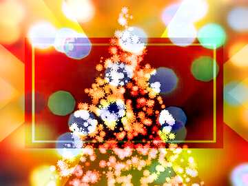 FX №194601 White snowflake Christmas tree on green background. Christmas bokeh card
