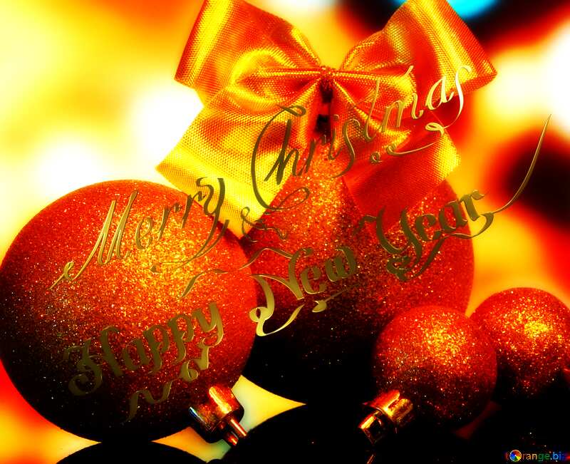 Christmas balls with reflection lettering merry Christmas and happy new year gold №48182