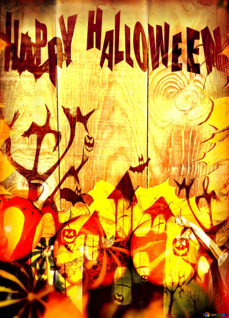 Autumn background with pumpkins below Clipart Happy Halloween dark old frame №35229