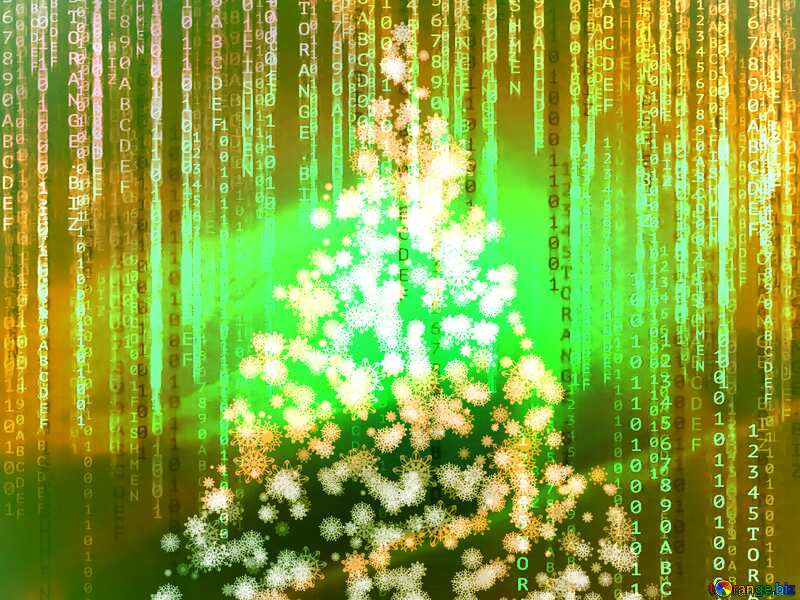 Christmas and New Year  shiny Xmas background with winter tree snowflakes, light,  Merry Christmas card.  digital binary code №40736