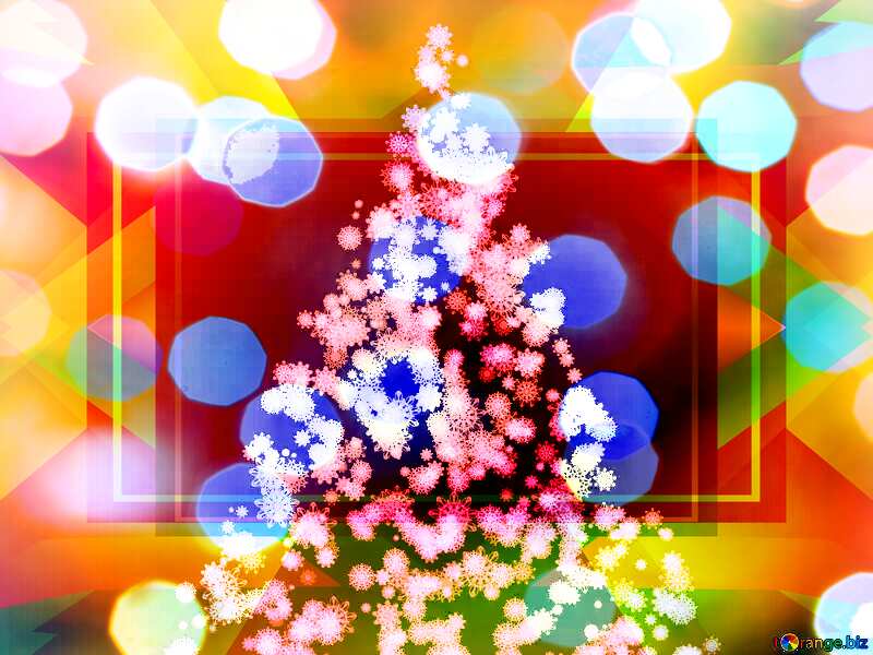 Abstract winter blue background, with lights, snowflakes and Christmas tree, illustration №40736