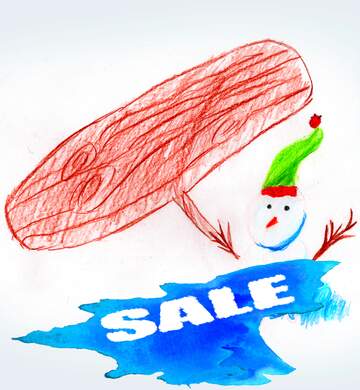 FX №195175 Snowman Sale Sign Drawing Copyspace Child`s Board Blank Painted sales