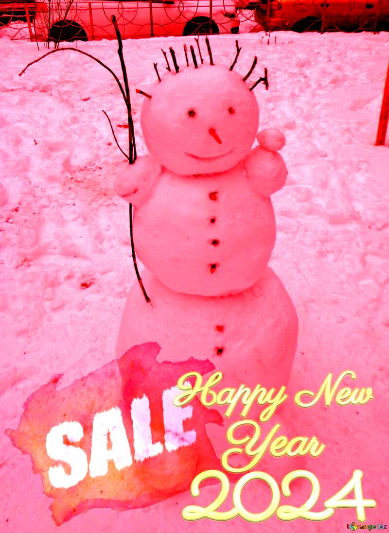 Red Snowman happy new year 2024 winter sale banner template design background №43056