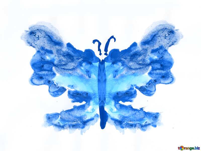 The painting butterfly cyan watercolor №42692