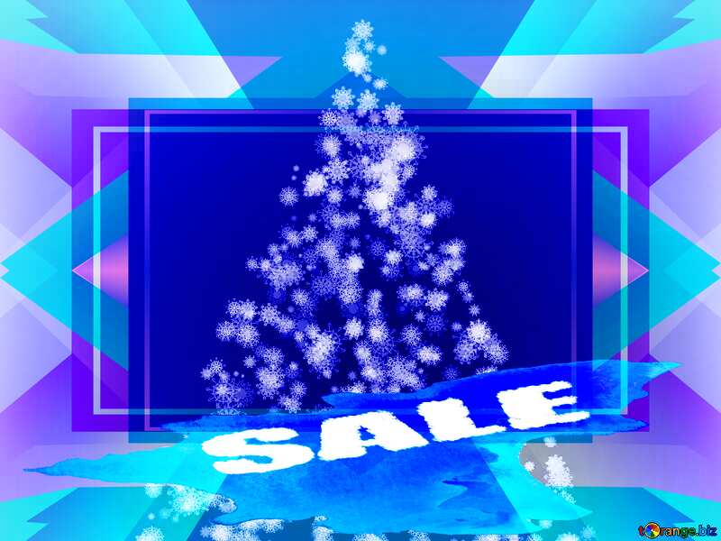 Abstract winter sale blue background, with lights, snowflakes and Christmas tree, illustration №40736