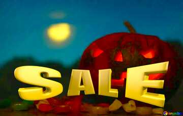 FX №197860 Halloween pumpkin in the background of the moon Sales promotion 3d Gold letters sale background