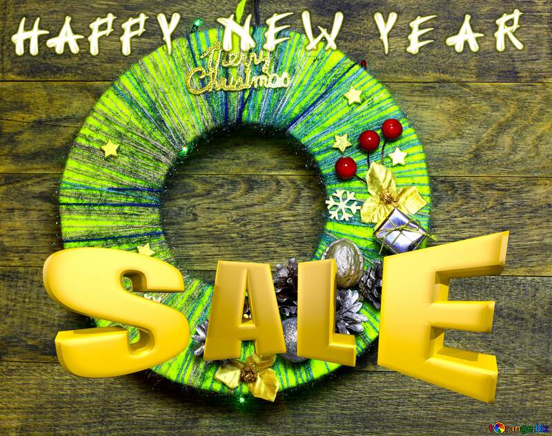  happy new year template with wreath Sales promotion 3d Gold letters sale background №48084