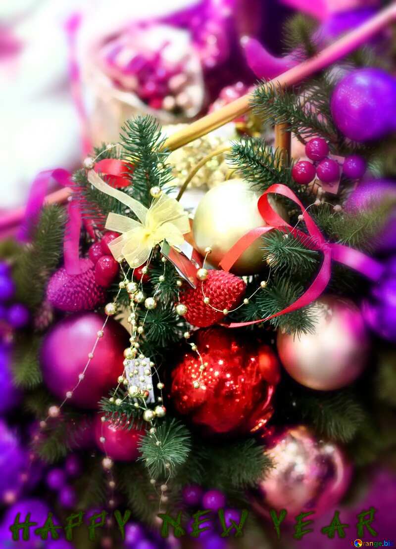 Happy new year  Christmas Decorations balls blur frame №47621