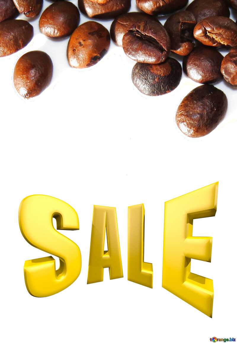 Frame of coffee beans on white background Sales promotion 3d Gold letters sale background №32291
