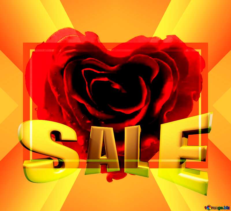  Rose heart rain drops Powerpoint Template Sales promotion 3d Gold letters sale background №17029