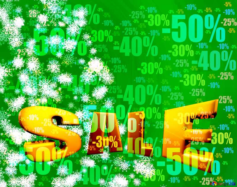  Christmas sale snowflakes template Store discount green background. Sales promotion 3d Gold letters №40736