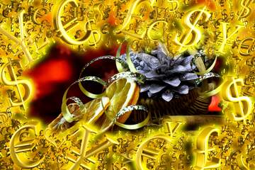 FX №199882 Christmas background with natural ornaments Gold money frame border 3d currency symbols business...