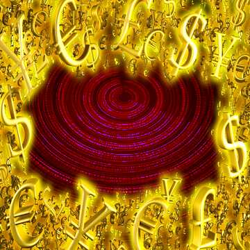 FX №199856 Digital Binary data. Futuristic infographic background Gold money frame border 3d currency symbols...