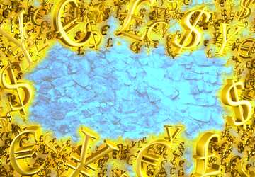 FX №199965  Gold money frame border 3d currency symbols business template Blue Stone Texture Wall