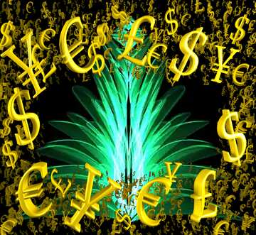 FX №199763  Green space flower pattern Gold money frame border 3d currency symbols business template