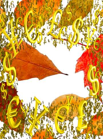 FX №199735  Autumn leaves pattern Gold money frame border 3d currency symbols business template