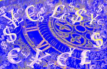 FX №199720  Steampunk blue pattern background Gold money frame border 3d currency symbols business template