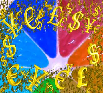 FX №199754  Colorful Rainbow pattern lemon Gold money frame border 3d currency symbols business template