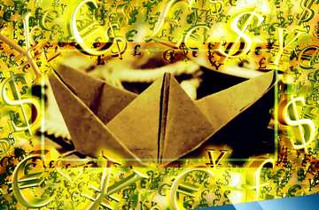 FX №199939 Paper boat Gold money frame border 3d currency symbols business template