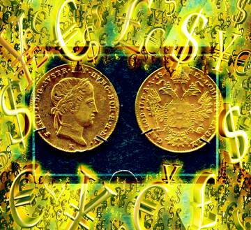 FX №199990 Old Coins Gold money frame border 3d currency symbols business template