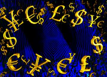 FX №199659  Gold money frame border 3d currency symbols business template Dark Blue Abstract Background