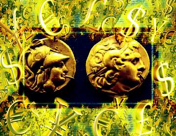 FX №199991 Gold coins of ancient Rome Gold money frame border 3d currency symbols business template