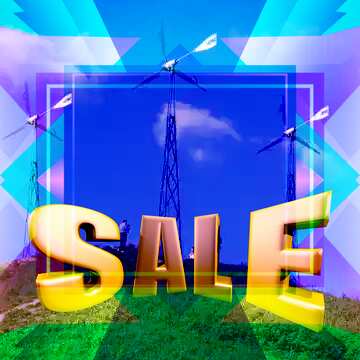 FX №199581 Three wind turbine on the hill Sales promotion 3d Gold letters sale background