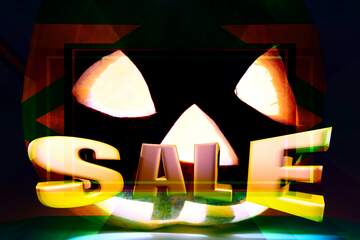FX №199259 Lamp of the pumpkin at Halloween Sales promotion 3d Gold letters sale background Template
