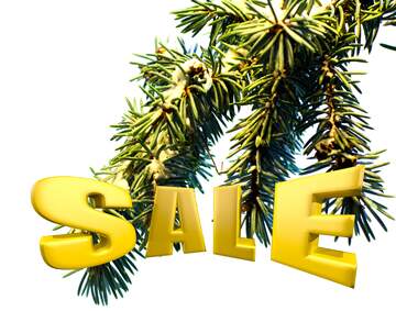 FX №199035 Graphics spruce branch with snow isolated on white Sales promotion 3d Gold letters sale background...