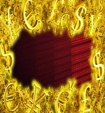 FX №199852  Gold money frame border 3d currency symbols business template Red Dark Binary Data Background
