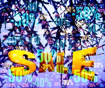 FX №199129 Snow in the branches Sales promotion 3d Gold letters sale background Discount Template
