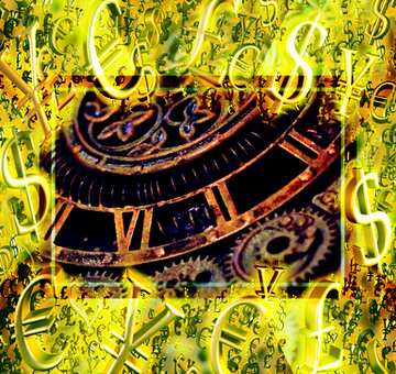 FX №199876  Gold money frame border 3d currency symbols business template Steampunk Style Time Background