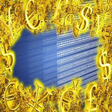 FX №199851  blue Digital background Sale offer discount template Gold money frame border 3d currency symbols...