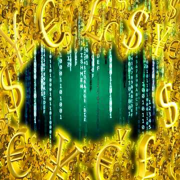 FX №199858  Gold money frame border 3d currency symbols business template Matrix Style Background