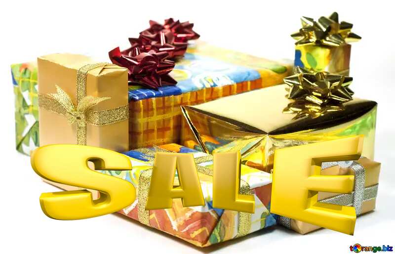 Boxes gifts at White background Sales promotion 3d Gold letters sale background №6728